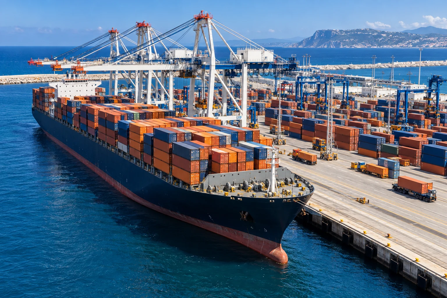 Illustrative container ship at port