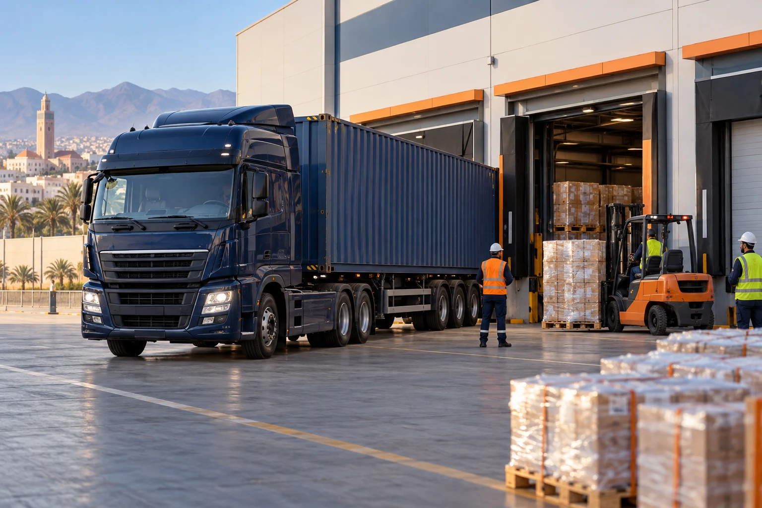 Illustrative truck arriving at a warehouse
